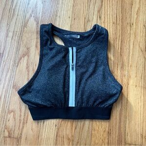Gray Zip Up Sports Bra with Cutouts